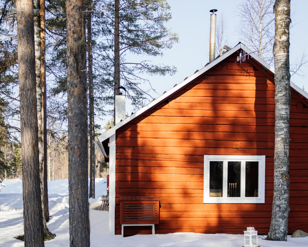 A completely private original timber cabin set within a remote forest in Swedish Lapland.